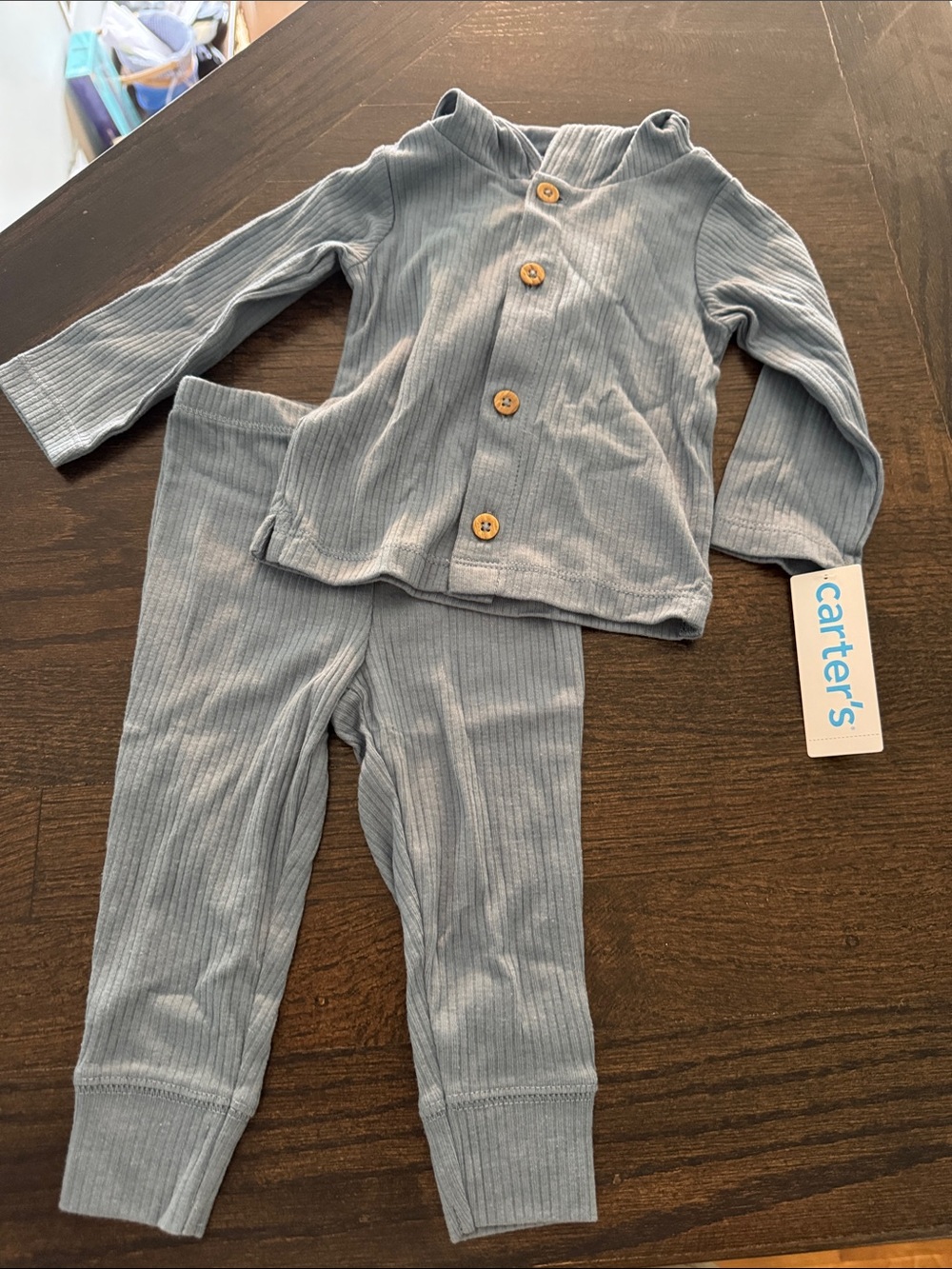 Carter's Dusty Blue Ribbed Two-Piece Pajama Set